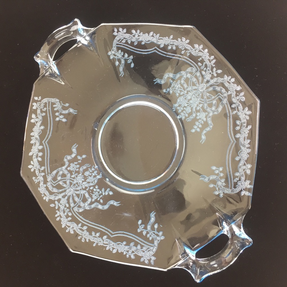 Fostoria June Lemon Slice Dish Etched Glass Blue